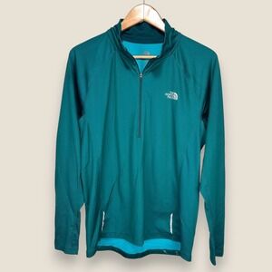The North‎ Face Quarter Zip Pullover Men Medium Green FlashDry Wicking Athletic